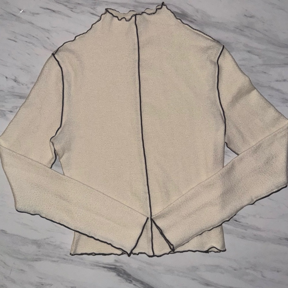 Cream Long Sleeve Top with Black Trim